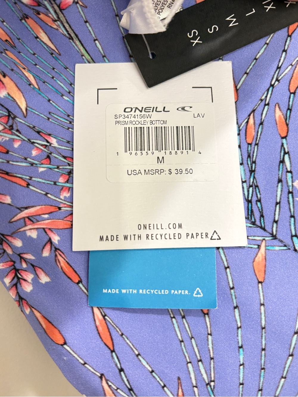 NWT O’Neill Reversible Rockley Bikini Bottom Medium MD Lavender Botanical Floral - Picture 7 of 11